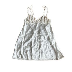 Y2K Vintage Morgan Taylor Satin and Lace Chemise Slip Dress Ivory Large